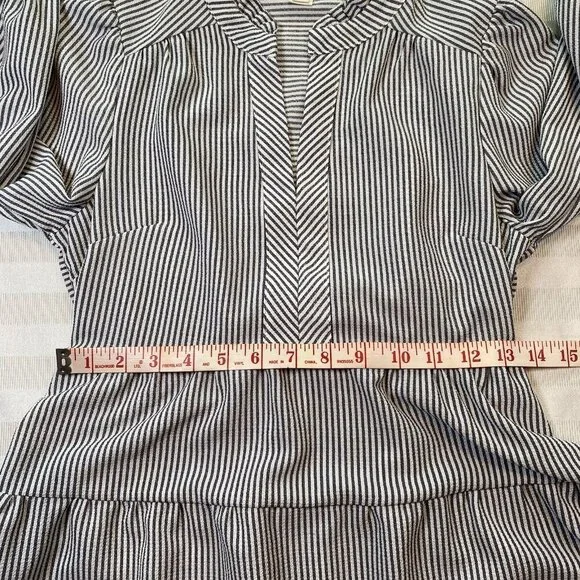 Monteau Baby Doll Vertical Stripe 3/4 Sleeve Top Size S Seersucker Black/White - Picture 4 of 12